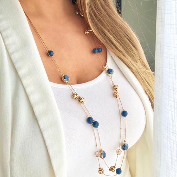 New York & Company Jewelry - New York & Company gold blue layered long necklace